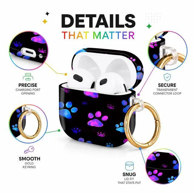 Alt view image 4 of 6 - Hard Case Compatible with AirPod 4 2024, Shockproof Protective Cover for Airpod 4th Generation with Gold Ring Keychain, Cute Aesthetic Design for Women(Colorful Dog Paw)