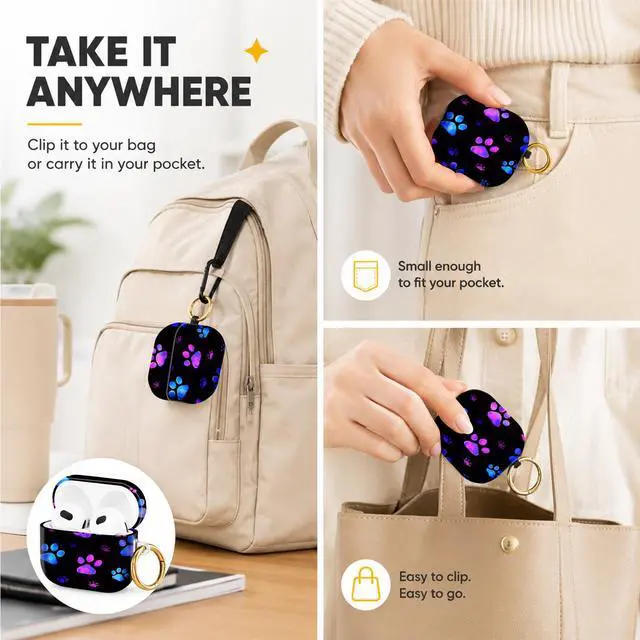Alt view image 5 of 6 - Hard Case Compatible with AirPod 4 2024, Shockproof Protective Cover for Airpod 4th Generation with Gold Ring Keychain, Cute Aesthetic Design for Women(Colorful Dog Paw)