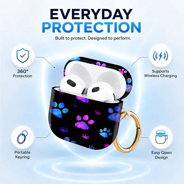 Alt view image 6 of 6 - Hard Case Compatible with AirPod 4 2024, Shockproof Protective Cover for Airpod 4th Generation with Gold Ring Keychain, Cute Aesthetic Design for Women(Colorful Dog Paw)