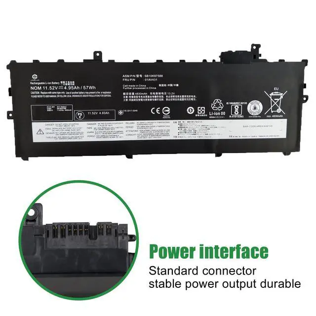 Alt view image 3 of 6 - 01AV431 Laptop Battery Replacement for Lenovo ThinkPad X1 Carbon 5th Gen 2017 6th Gen 2018 Series SB10K97588 01AV430 SB10K97587 01AV494 SB10K97586 01AV429 SB10K97586 11.52V 57Wh 4950mAh