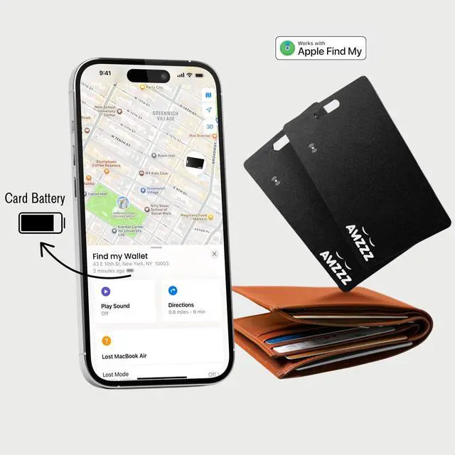 Alt view image 4 of 7 - MFi Certified Wallet Tracker Card Compatible with Find My App, Slim 0.07in | 100dB Loud Ring for Location Rechargeable Item Finder, IP68 Waterproof Bluetooth Tracker Left Behind Alerts