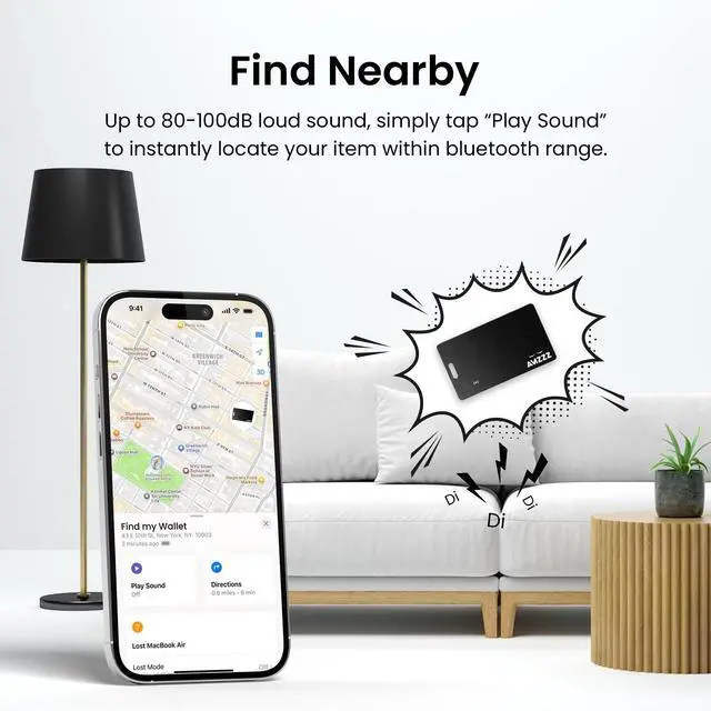 Alt view image 6 of 7 - MFi Certified Wallet Tracker Card Compatible with Find My App, Slim 0.07in | 100dB Loud Ring for Location Rechargeable Item Finder, IP68 Waterproof Bluetooth Tracker Left Behind Alerts
