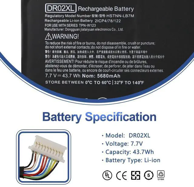 Alt view image 2 of 6 - DR02XL Laptop Battery for HP Chromebook 11 G5 11-V000/11-V002DX Series | 859357-855,859027-421,TPN-W123,859027-1C1,HSTNN-IB7M,859027-121,DR02043XL,855710-001,7.7V 43.7Wh