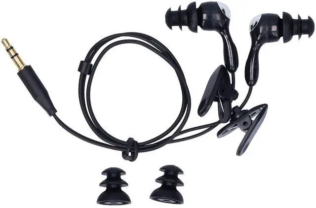 Main image of Sport Short Cord Headphones for Swimming and Underwater Activities, in Ear, Noise Cancelling Earbuds for MP3 Players (Black)