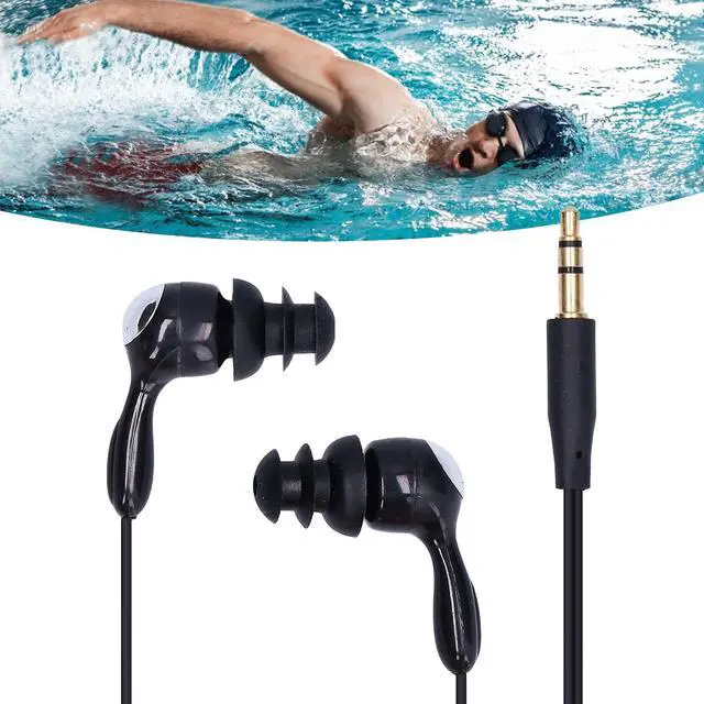 Alt view image 3 of 6 - Sport Short Cord Headphones for Swimming and Underwater Activities, in Ear, Noise Cancelling Earbuds for MP3 Players (Black)