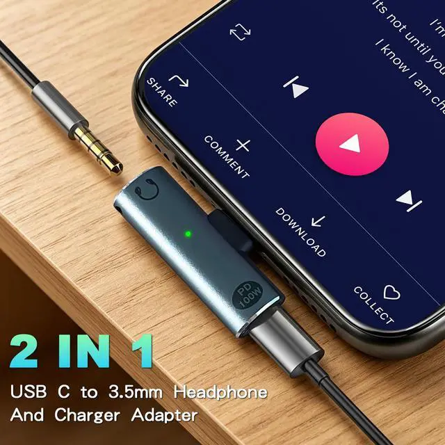 Alt view image 2 of 7 - USB C to 3.5mm Headphone and Charger Adapter, 2 in 1 Type-C to 3.5mm Audio Hi-Res with PD Fast Charging Dongle Adapter for iPhone 15/16 Pro/Max, Samsung Galaxy S24/S23, iPad Pro(Gray)
