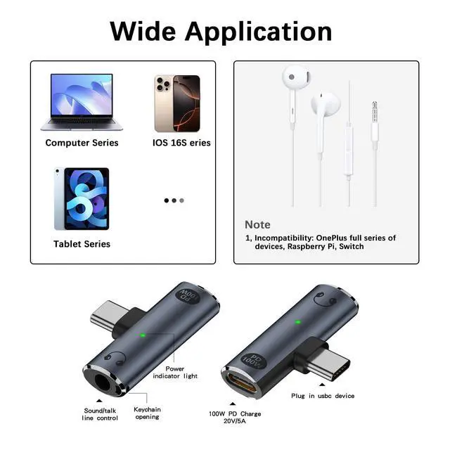 Alt view image 7 of 7 - USB C to 3.5mm Headphone and Charger Adapter, 2 in 1 Type-C to 3.5mm Audio Hi-Res with PD Fast Charging Dongle Adapter for iPhone 15/16 Pro/Max, Samsung Galaxy S24/S23, iPad Pro(Gray)