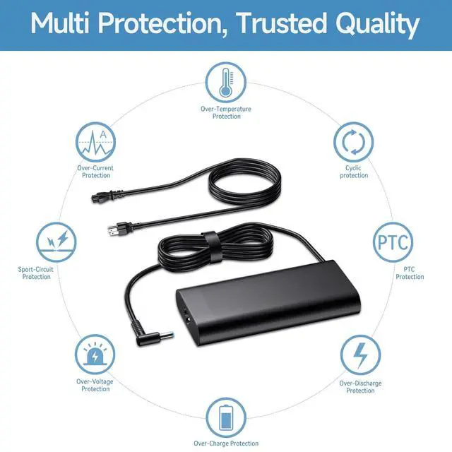 Alt view image 3 of 5 - 135W Laptop Charger Compatible with HP Spectre x360 15 16 2-in-1, Omen 15 17 AC Adapter, Pavilion Gaming 15 17 15-ec0013dx 15-ec0751ms L15534-001 TPN-DA11 TPN-CA13 Power Supply Cord (4.5x3.0mm)