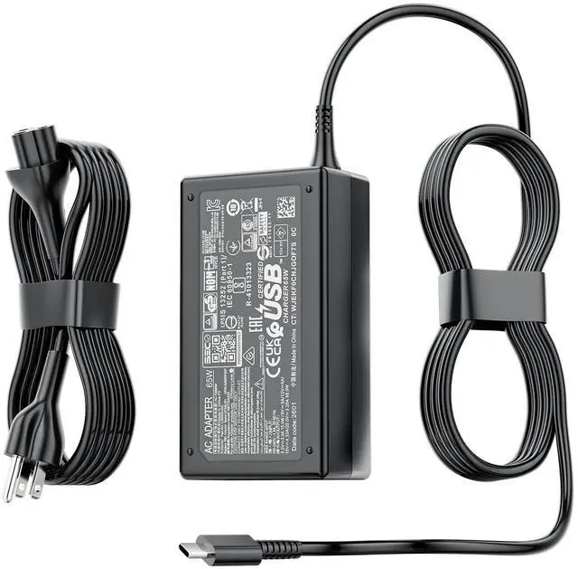 Main image of 65W 45W USB C Laptop Charger Compatible with HP Spectre x360, Elitebook x360, Envy, Omnibook, Chromebook, Elite x2, Zbook, ProBook Travel Type C AC Adapter Power Cord Supply