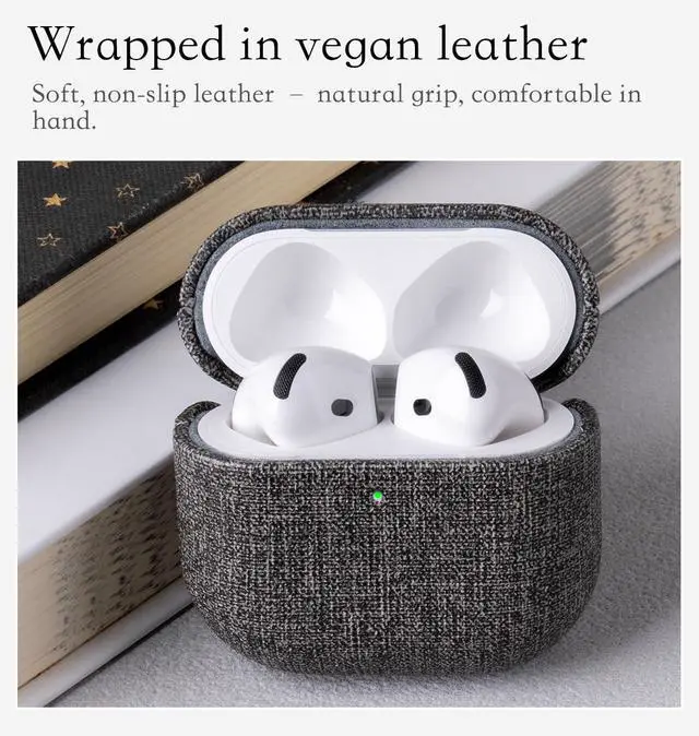 Alt view image 3 of 6 - Envelop Series - Hard Case for AirPods 4th Generation - Gray | Hand-crafted Case Fully Wrapped in Faux Leather; Canvas Finish; Soft Microfiber Inner Lining; Qi wireless charging
