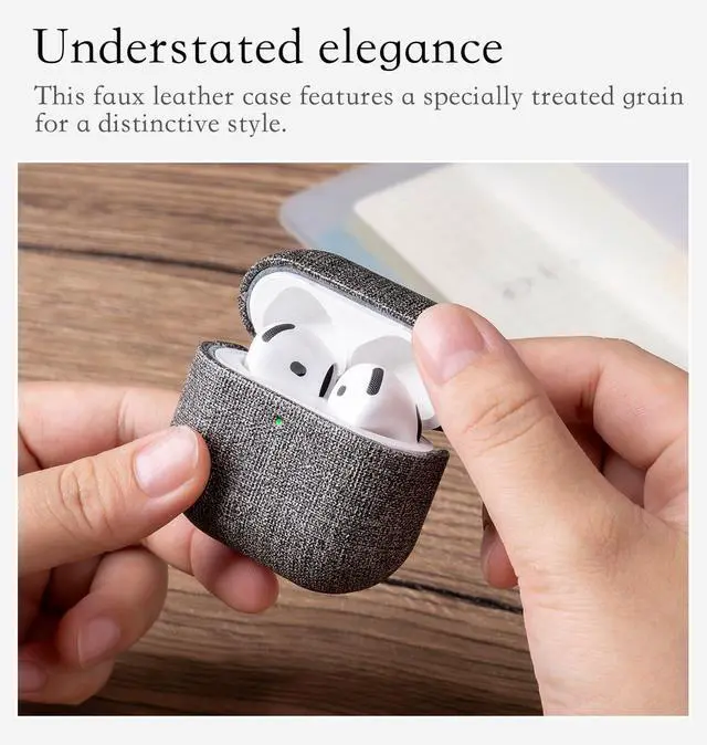 Alt view image 6 of 6 - Envelop Series - Hard Case for AirPods 4th Generation - Gray | Hand-crafted Case Fully Wrapped in Faux Leather; Canvas Finish; Soft Microfiber Inner Lining; Qi wireless charging
