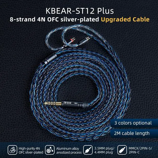 Alt view image 2 of 6 - 2 Meter Long 2Pin IEM Cable, in Ear Monitor Replacement Earbuds Earphone Cable, KBEAR ST12 Plus 8 Core 4N OFC Silver-plated HiFi Headphone Wire for KZ ZST/AS10/ZS10/ZST-X CCA C10/C12(Grey, 2PIN 3.5MM)