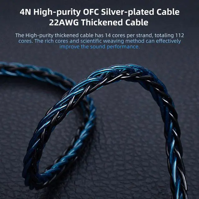 Alt view image 4 of 6 - 2 Meter Long 2Pin IEM Cable, in Ear Monitor Replacement Earbuds Earphone Cable, KBEAR ST12 Plus 8 Core 4N OFC Silver-plated HiFi Headphone Wire for KZ ZST/AS10/ZS10/ZST-X CCA C10/C12(Grey, 2PIN 3.5MM)