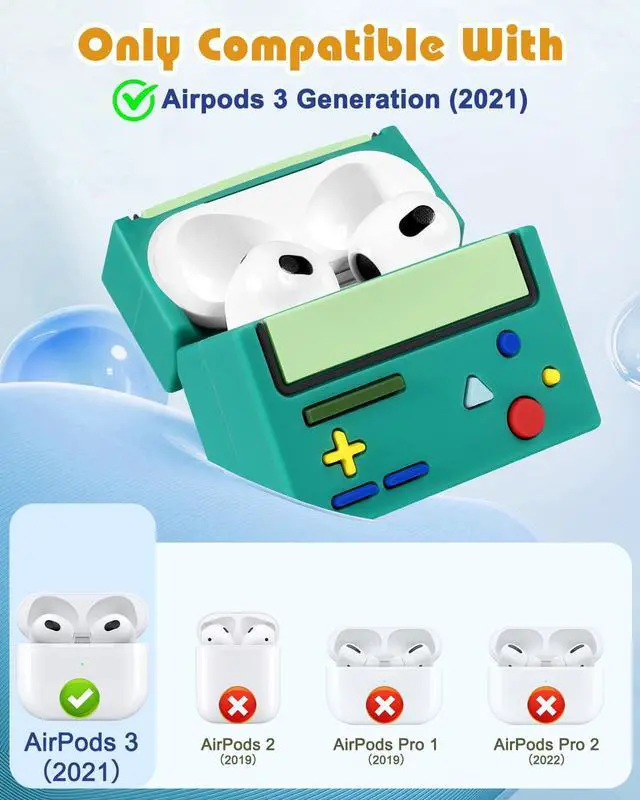 Alt view image 2 of 6 - Boaretiu for Airpods 3 Case - with Keychain for AirPods 3th Generation Case Cute Kawaii Funny 3D Soft Silicone Fun Cool for Girls Women Teens for Air pods 3 Cover, Green Game