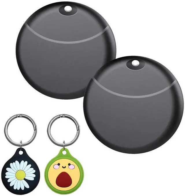 Main image of Tracker Tags-2 Pack Compatible with Apple Find My (iOS Only), Bluetooth Tracker, Smart Keys Finder and Item Locator with Waterproof Case for Keys Wallet Luggage Backpack, Two Black Two Case