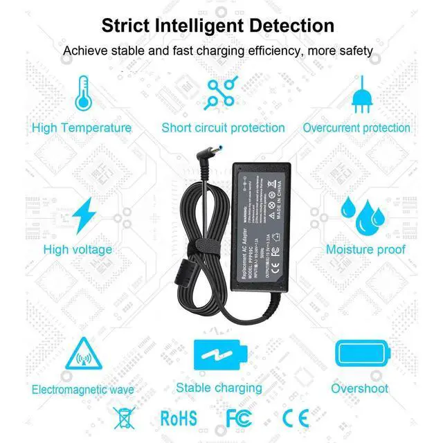 Alt view image 6 of 7 - 65W 19.5V 3.33A AC Charger Compatible with HP 15-F039WM 15-F009WM 15-F023WM, Chromebook 14-q010nr, Pavilion 15-N000 Notebook, ProBook 430 440 450 455 G3, 710412-001 741727-001 Adapter