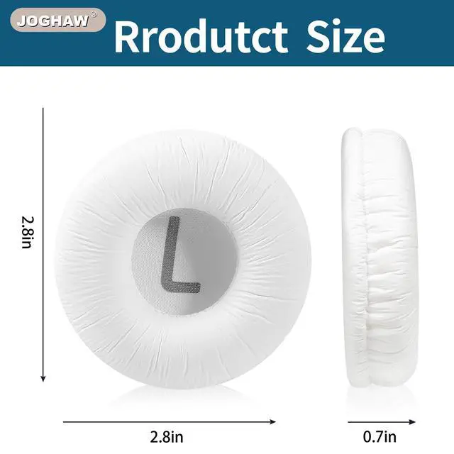Alt view image 6 of 7 - Headphones Replacement Ear Pads, Cushions for JBL Tune T500BT/T450BT/510BT/520BT/570BT, Crinkled Leather Enhanced Breathability and Friction Ear Pads Cushions with High-Density Foam - White