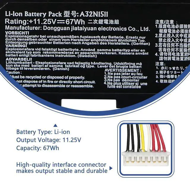 Alt view image 2 of 6 - A32N1511 67Wh Laptop Battery Replacement for ASUS ROG G752 G752V G752VL | G752VT G752VM G752VY G752VS GFX72J GFX72VT GFX72VL6700 GFX72VY6820 A32LM9H 0B110-00370000 11.25V 6000mAh