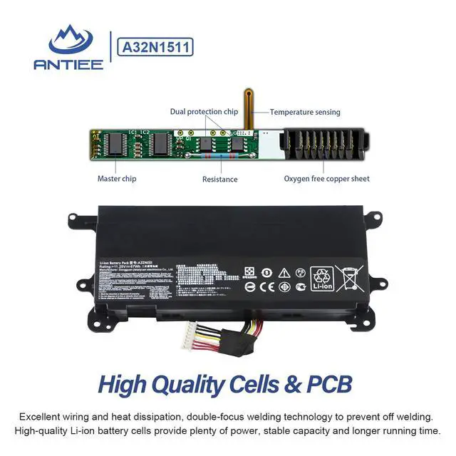 Alt view image 3 of 6 - A32N1511 67Wh Laptop Battery Replacement for ASUS ROG G752 G752V G752VL | G752VT G752VM G752VY G752VS GFX72J GFX72VT GFX72VL6700 GFX72VY6820 A32LM9H 0B110-00370000 11.25V 6000mAh