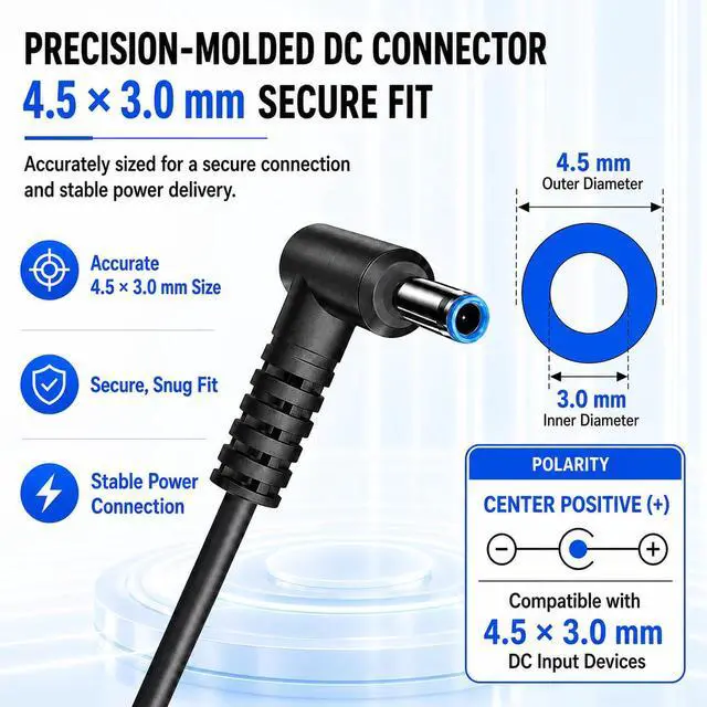 Alt view image 2 of 6 - 65W Laptop Charger Fit for HP Pavilion x360 Envy 11 13 15 Elitebook 840 | For Pavilion 14 15 17 EliteBook 850 845 830 820 ProBook 640 650 745 735 Stream 11 13 14, Replacement for 710412-001 4.5mm Tip