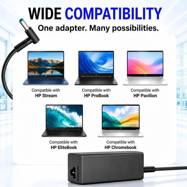 Alt view image 4 of 6 - 65W Laptop Charger Fit for HP Pavilion x360 Envy 11 13 15 Elitebook 840 | For Pavilion 14 15 17 EliteBook 850 845 830 820 ProBook 640 650 745 735 Stream 11 13 14, Replacement for 710412-001 4.5mm Tip