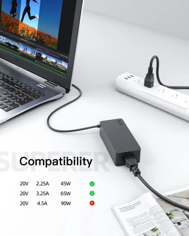 Alt view image 3 of 6 - 65W 45W Fast Charger Fit for Lenovo ThinkPad T14 T14s T15 T16 E15 E14 E16 X13 L14 L15 L16 L13 Yoga P14s P15s P16s (Gen 1-6) Laptop, USB-C Safe, Reliable Power Adapter