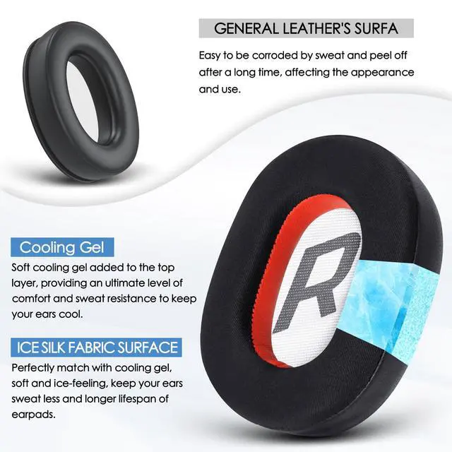 Alt view image 4 of 7 - Ear Pads Replacement for Plantronics Voyager 8200 UC/Backbeat Pro 2 - Black | GVOEARS Ear Pads Cushions with Premium ICE Silk Fabric, Softer Memory Foam Noise Canceling