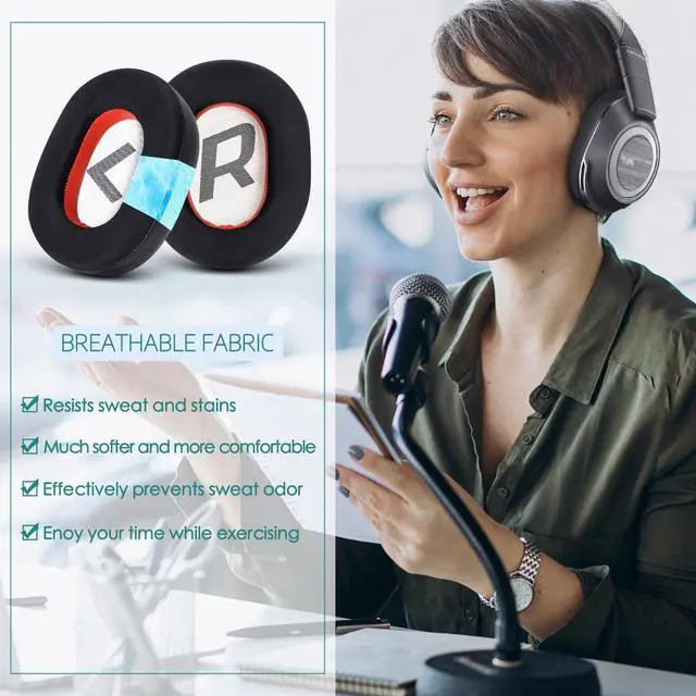 Alt view image 6 of 7 - Ear Pads Replacement for Plantronics Voyager 8200 UC/Backbeat Pro 2 - Black | GVOEARS Ear Pads Cushions with Premium ICE Silk Fabric, Softer Memory Foam Noise Canceling