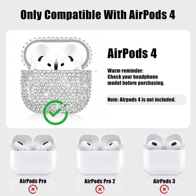 Alt view image 2 of 6 - Case for AirPods 4 Generation Case White Initial Letter Bling Sparkly Keychain for Women Girls Cute Anti-Lost Glitter Crystal Shockproof Protective Cover for Airpods 4th-Silver/A