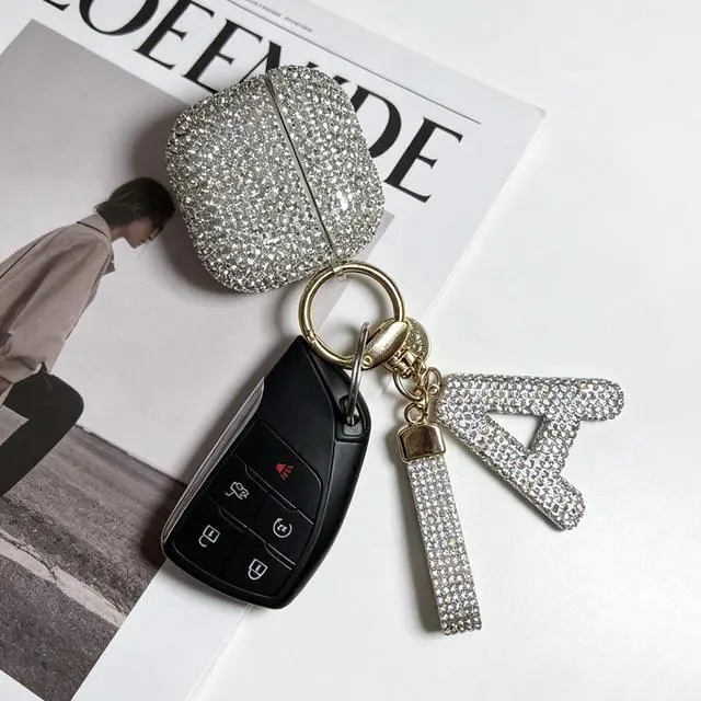 Alt view image 5 of 6 - Case for AirPods 4 Generation Case White Initial Letter Bling Sparkly Keychain for Women Girls Cute Anti-Lost Glitter Crystal Shockproof Protective Cover for Airpods 4th-Silver/A