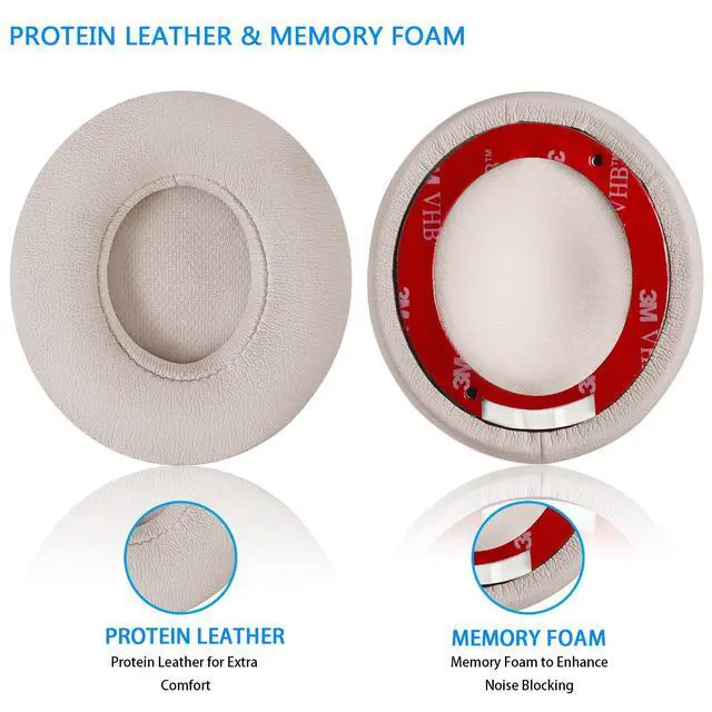 Alt view image 3 of 7 - Solo 2/3 Wireless Earpads - Replacement Ear Cushion Pads with Protein Leather and Memory Foam for Beats Solo 2.0/3.0 Wireless On Ear Headphones ONLY (Rose Gold)