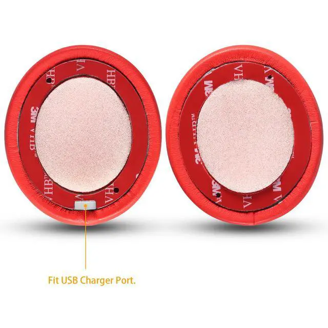 Alt view image 4 of 7 - Solo 2/3 Wireless Earpads - Replacement Ear Cushion Pads with Protein Leather and Memory Foam for Beats Solo 2.0/3.0 Wireless On Ear Headphones ONLY (Red)