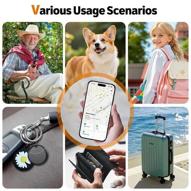 Alt view image 7 of 7 - Tracker Tags-2 Pack Compatible with Apple Find My (iOS Only), Bluetooth Tracker, Smart Keys Finder and Item Locator with Waterproof Case for Keys Wallet Luggage Backpack, Two Black Two Case