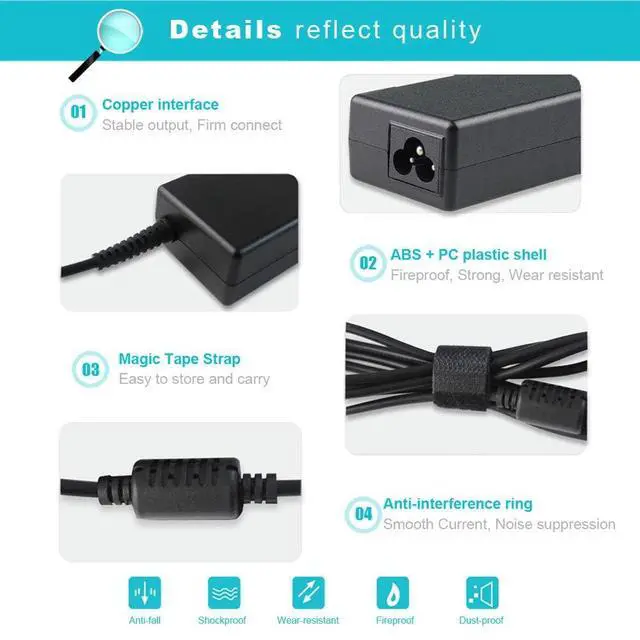 Alt view image 4 of 7 - 65W 19.5V 3.33A AC Charger Compatible with HP 15-F039WM 15-F009WM 15-F023WM, Chromebook 14-q010nr, Pavilion 15-N000 Notebook, ProBook 430 440 450 455 G3, 710412-001 741727-001 Adapter