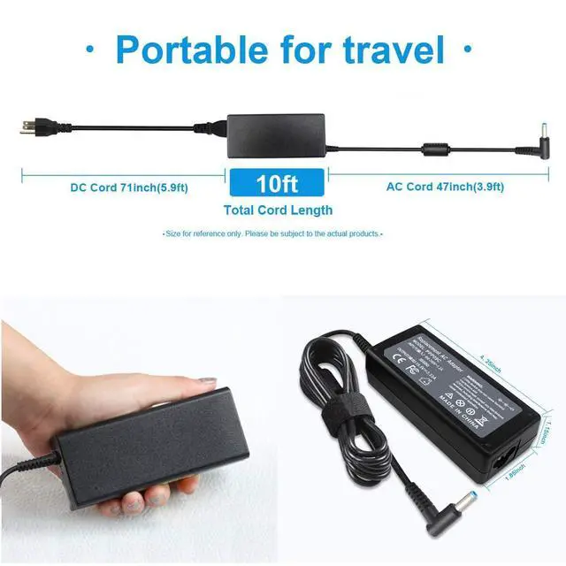 Alt view image 3 of 7 - 65W 19.5V 3.33A AC Charger Compatible with HP 15-F039WM 15-F009WM 15-F023WM, Chromebook 14-q010nr, Pavilion 15-N000 Notebook, ProBook 430 440 450 455 G3, 710412-001 741727-001 Adapter