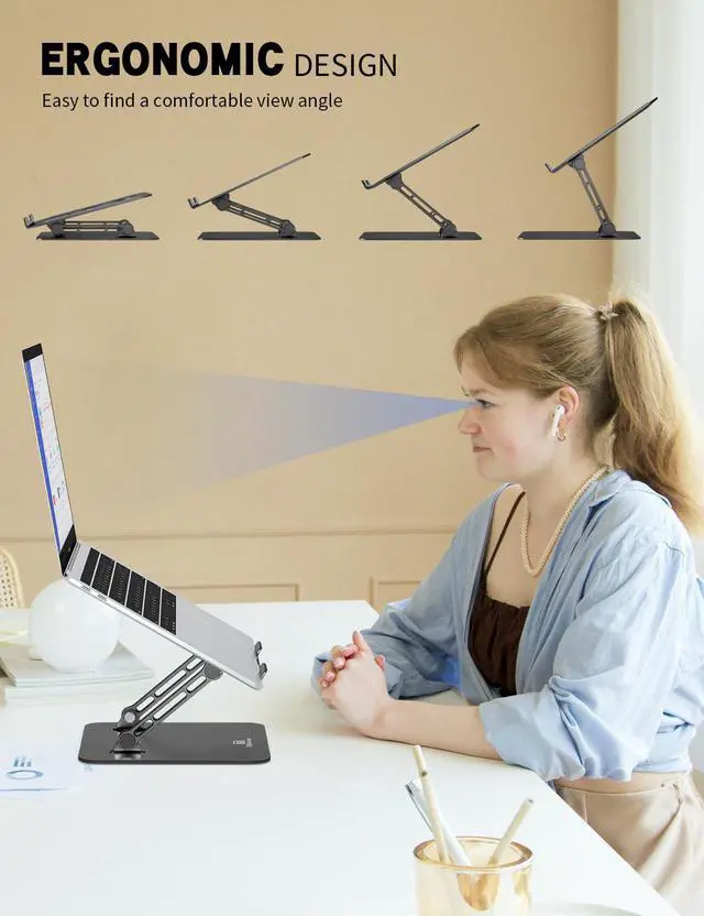 Alt view image 2 of 6 - Z-Shaped Laptop Stand for Desk Fits 10"-16" Notebook, Black | Adjustable Ergonomic Riser With Portable Folding Design for Comfortable Desk Work, Fit for MacBook, Dell, Acer and HP Laptops