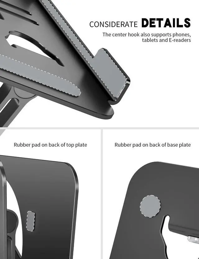 Alt view image 3 of 6 - Z-Shaped Laptop Stand for Desk Fits 10"-16" Notebook, Black | Adjustable Ergonomic Riser With Portable Folding Design for Comfortable Desk Work, Fit for MacBook, Dell, Acer and HP Laptops