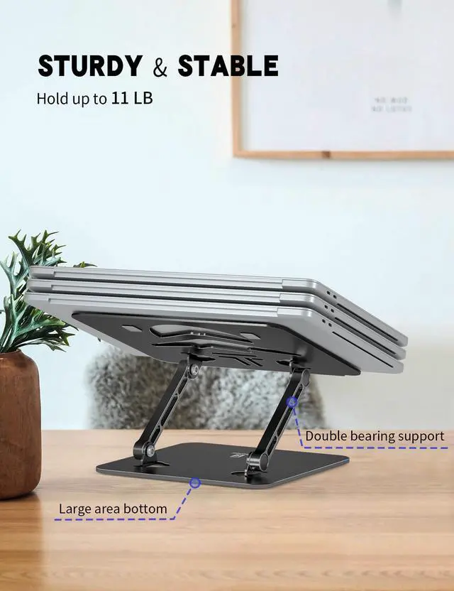 Alt view image 4 of 6 - Z-Shaped Laptop Stand for Desk Fits 10"-16" Notebook, Black | Adjustable Ergonomic Riser With Portable Folding Design for Comfortable Desk Work, Fit for MacBook, Dell, Acer and HP Laptops