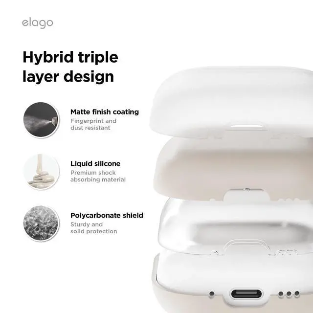 Alt view image 3 of 6 - Liquid Hybrid Case for AirPods 4 | Triple Layer Protection, Keychain Included, Wireless Charging, Shock Resistant (Stone)