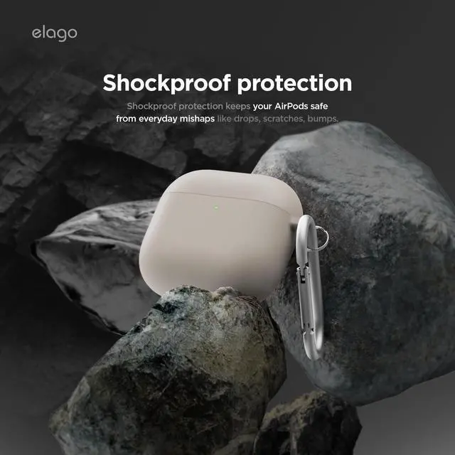 Alt view image 4 of 6 - Liquid Hybrid Case for AirPods 4 | Triple Layer Protection, Keychain Included, Wireless Charging, Shock Resistant (Stone)