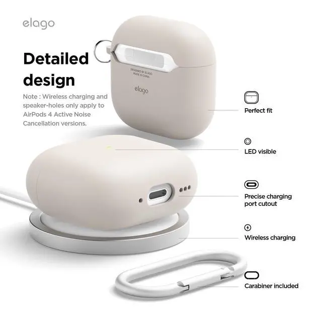 Alt view image 6 of 6 - Liquid Hybrid Case for AirPods 4 | Triple Layer Protection, Keychain Included, Wireless Charging, Shock Resistant (Stone)