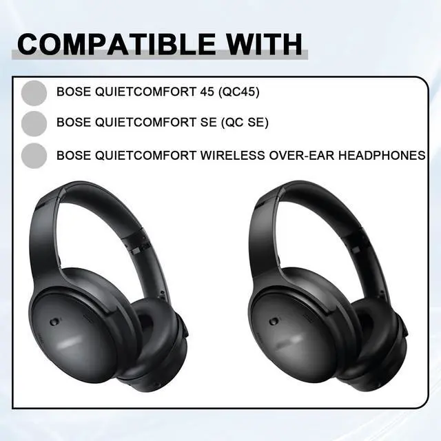 Alt view image 3 of 7 - Replacement Ear Pads for Bose QuietComfort 45 (QC45)/QuietComfort SE (QC SE)/Quiet Comfort Headphones, Ear Cushions, Headset Earpads, Ear Cups Cover with Soft Protein Leather (Black)