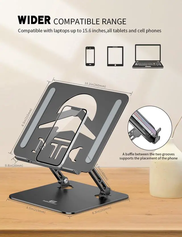 Alt view image 6 of 6 - Z-Shaped Laptop Stand for Desk Fits 10"-16" Notebook, Black | Adjustable Ergonomic Riser With Portable Folding Design for Comfortable Desk Work, Fit for MacBook, Dell, Acer and HP Laptops