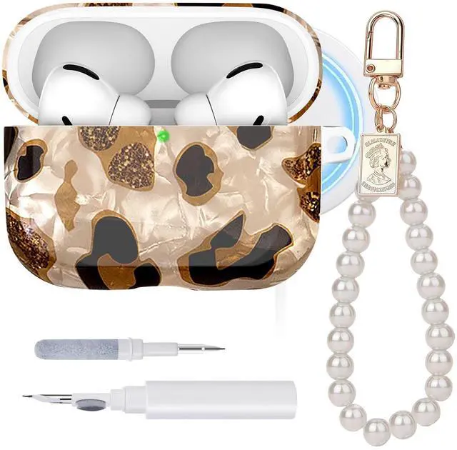 Main image of Leopard Print TPU Case for Airpods Pro 3 | Compatible with MagSafe | Pearl Wristlet Keychain | Cleaning Tool | TPU Material | Shockproof