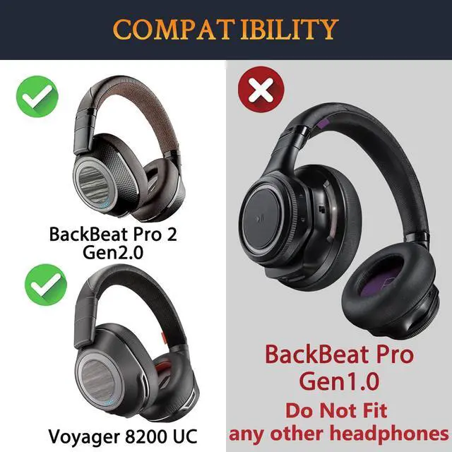Alt view image 2 of 5 - Earpads Replacement for Plantronics BackBeat Pro 2, Voyager 8200 UC Headphones, Ear Pads Cushions with Soft Protein Leather, High-Density Noise Isolation Foam - Dark Grey