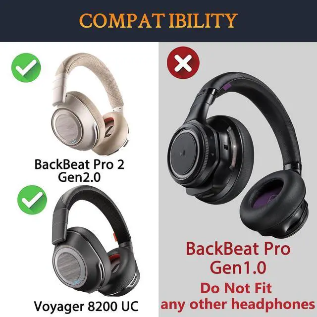 Alt view image 2 of 5 - Earpads Replacement for Plantronics BackBeat Pro 2, Voyager 8200 UC Headphones, Ear Pads Cushions with Soft Protein Leather, High-Density Noise Isolation Foam - Gold