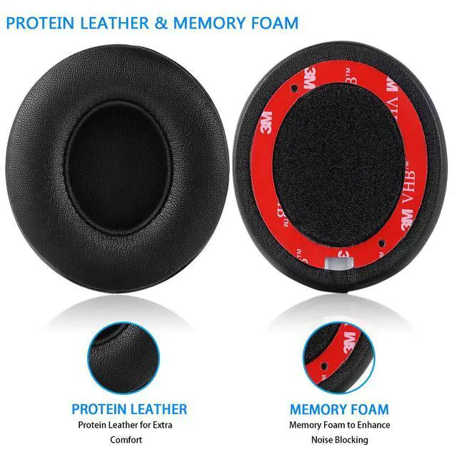 Alt view image 3 of 7 - Solo 2/3 Wireless Earpads - Replacement Ear Cushion Pads with Protein Leather and Memory Foam for Beats Solo 2.0/3.0 Wireless On Ear Headphones ONLY (Black)