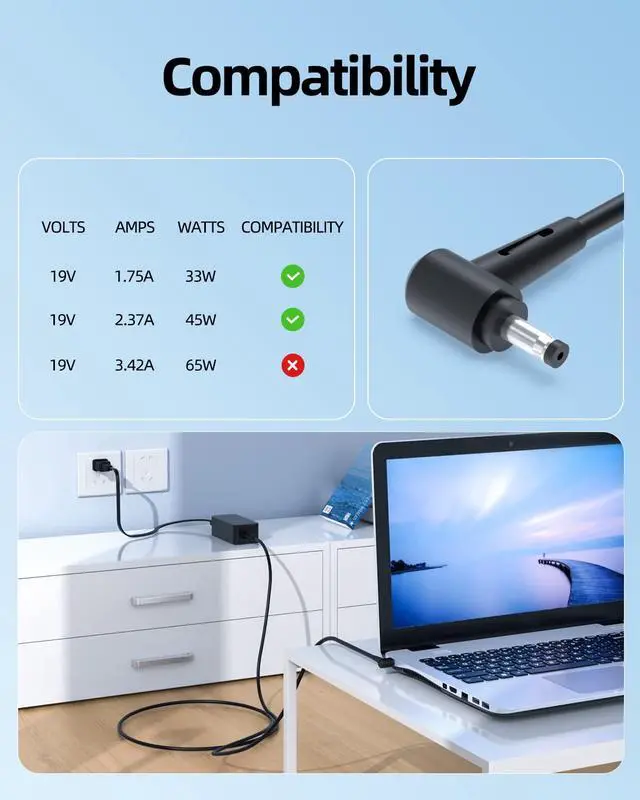 Alt view image 2 of 6 - AC Charger Fit for Asus Q525UA Q525U Q525 Q526FA Q526F Q526 Q526FA-BI7T10 Q525UA-BI7T9 15.6" Touch-Screen Notebook Laptop Power Supply Adapter Cord