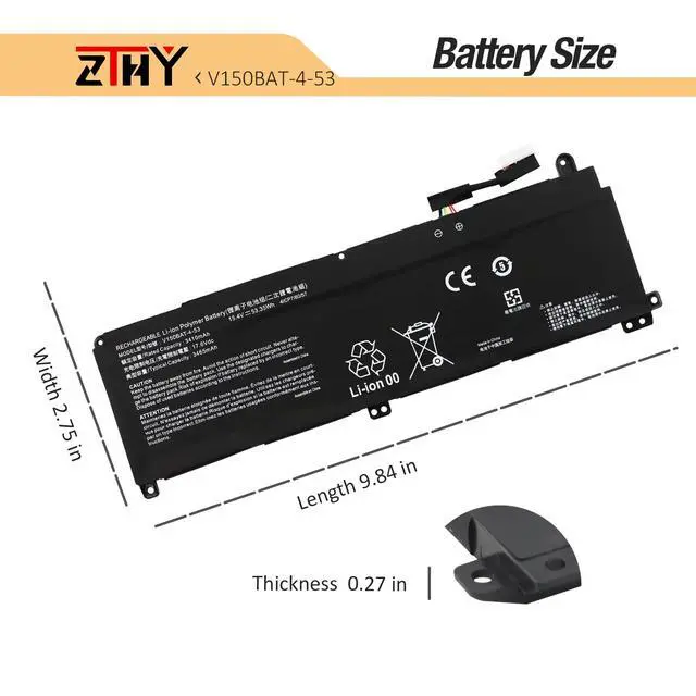Alt view image 7 of 7 - V150BAT-4-53 Laptop Battery Replacement for Hasee Z7 Z8 G8 Z7T Z7-DA7NP | Z8-DA7NT Z8-DA7NP G8-DA5 G8-DA7NP CV15S02 Machenike S15C Colorful P16 P15 Clevo V150RND V150BAT-3-41 V150BAT-4 53.35Wh