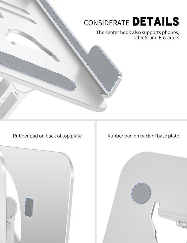 Alt view image 3 of 6 - Z-Shaped Laptop Stand for Desk Fits 10"-16" Notebook, Silver | Adjustable Ergonomic Riser With Portable Folding Design for Comfortable Desk Work, Fit for MacBook, Dell, Acer and HP Laptops